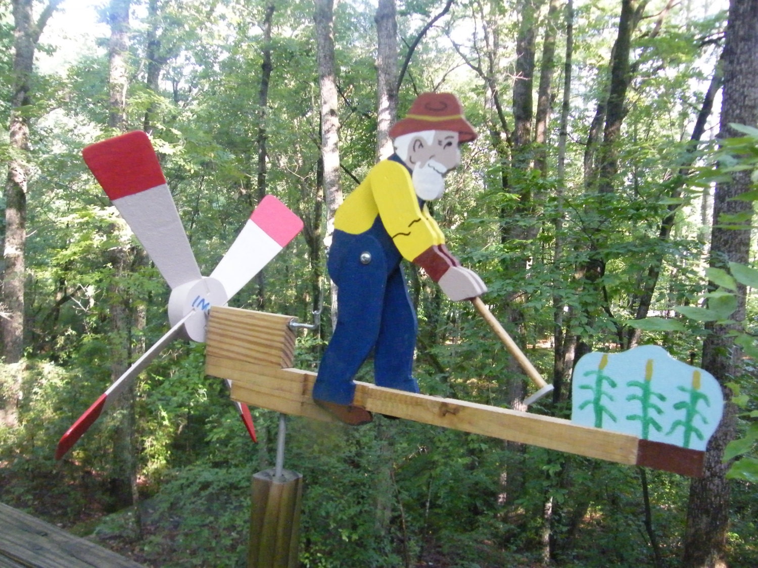 gardening whirligig cedar, PT pine; painted, ready to mount - includes 16" mounting post