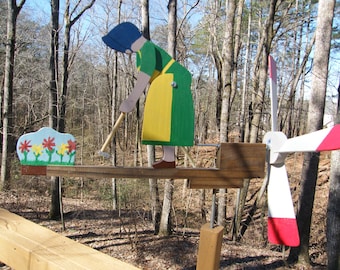 gardening whirligig cedar, PT pine; painted, ready to mount - includes 16" mounting post