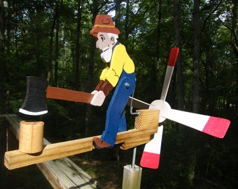 man chopping wood whirligig cedar, PT pine; painted, ready to mount - includes 16" mounting post