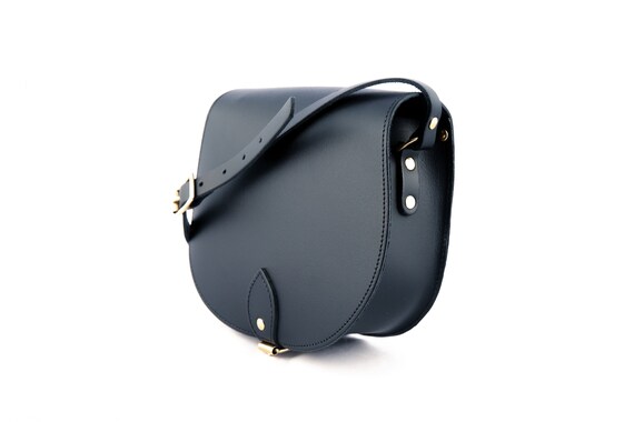 navy blue leather satchel