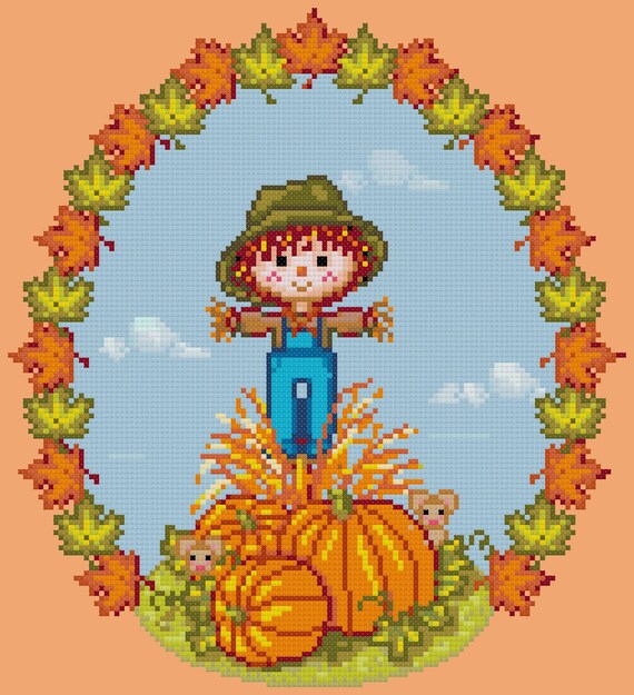 Scarecrow in Autumn Cross Stitch Pattern - Etsy