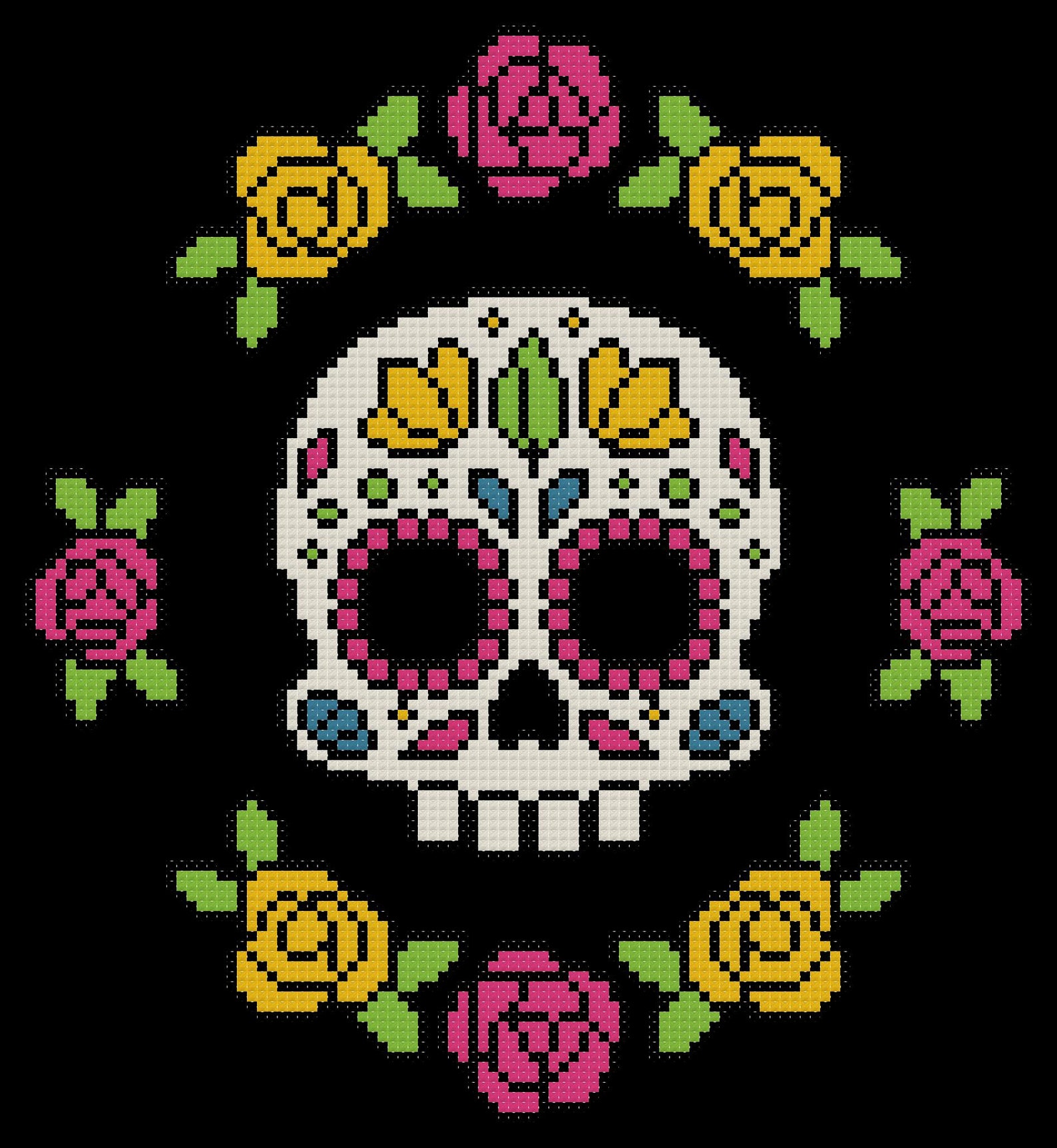 Floral Sugar Skull Cross Stitch Pattern - Etsy