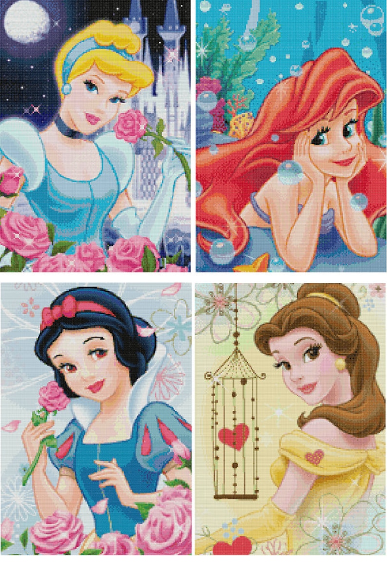 4 Set Disney's Princesses Cross Stitch Pattern-Cinderella ...