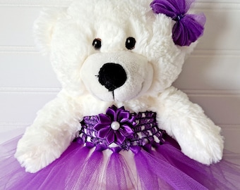 Flower Girl Gift, Tutu Teddy Bear, Junior Bridesmaid, Wedding Keepsake, Baptism/Christening, Birthday, Christmas Small 10" Off White Bear