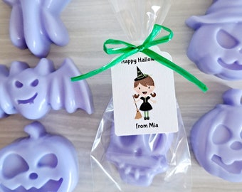 Kids Halloween School Party Soaps with Personalized Gift Tags in your Choice of Soap Color, Teacher Gifts, Spooky Birthday Party Favors, 12