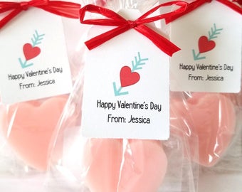 Heart Soaps, Personalized Kids Valentine's Day School Class Party Favors, Teacher Gift, Set of 12