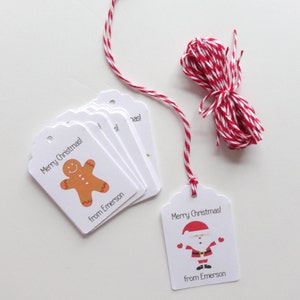 Christmas Holiday Gift Tags with Ribbon, (2x1.5inch) Personalized party favor tags, Kids party favors, set of 12 white tags