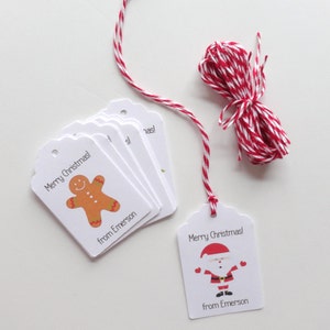 Étiquettes pour cadeaux de vacances de Noël avec ruban, (2 x 1,5 pouces) étiquettes de cadeaux personnalisées, cadeaux pour enfants, lot de 12 étiquettes blanches