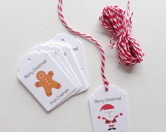 Christmas Holiday Gift Tags with Ribbon, (2x1.5inch) Personalized party favor tags, Kids party favors, set of 12 white tags