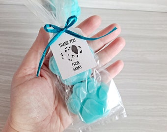 Paw Print Soap Party Favors Set of 12 for Kids' School Parties, Birthday Goody Bags for boys and girls, Puppy or Kitty Personalized Tags