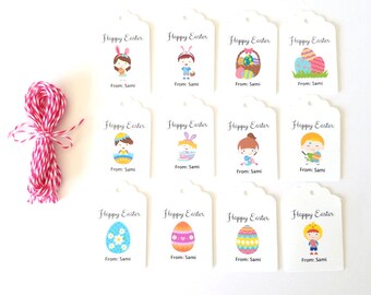 Kids Easter Egg Gift Tags (2x1.5 inches) w/Twine, Personalized Easter party favor tags, Kids party favors, Kids Egg Tags, set of 12