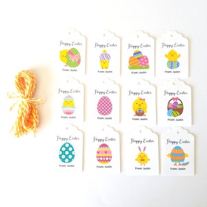 Kids Easter Chick Gift Tags (2x1.5 inches) w/Twine, Personalized Easter party favor tags, Kids party favors, Chick Egg Tags, set of 12