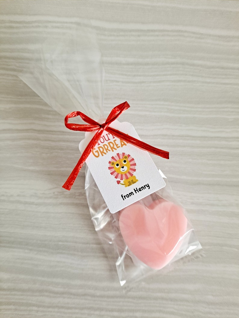 Heart Soaps, Personalized Kids Valentine's Day School Class Party Favors, Teacher Gift, Set of 12 Lion