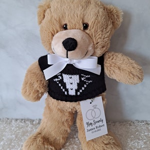 Ring Bearer Gift, Personalized Teddy Bear, Wedding Keepsake, Light Brown Small Bear, 10inch