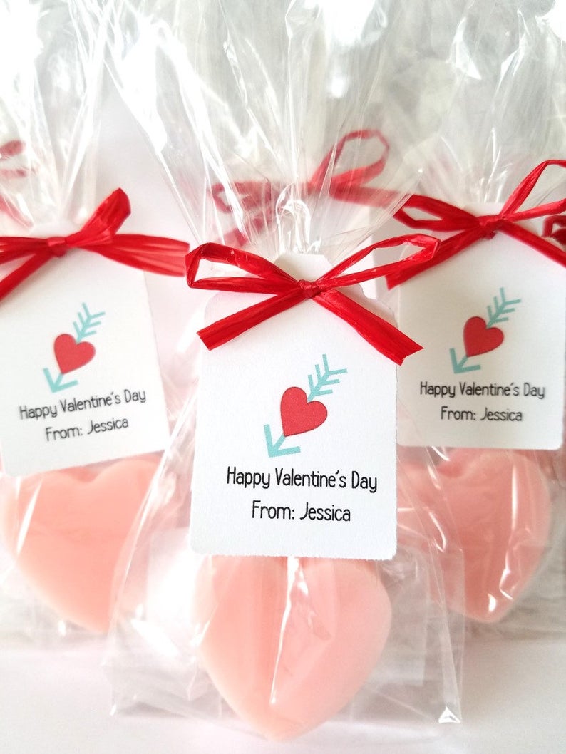 Heart Soaps, Personalized Kids Valentine's Day School Class Party Favors, Teacher Gift, Set of 12 image 1