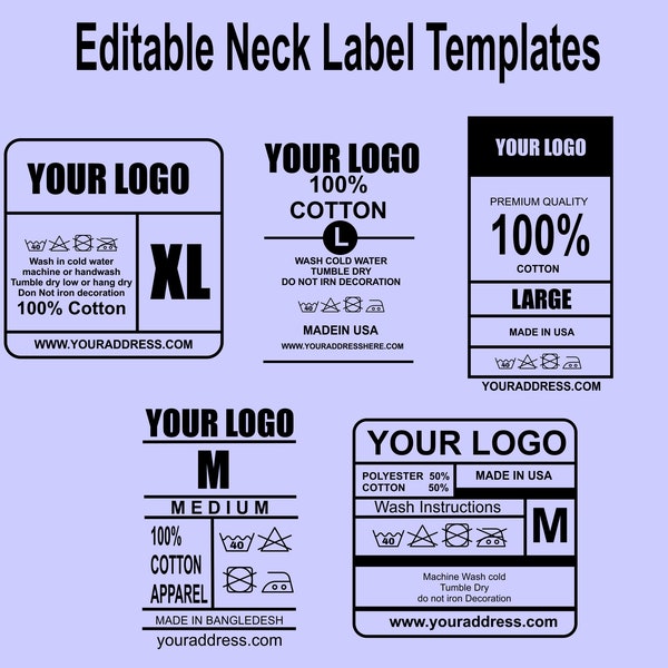 5 Editable Neck label templates, no Canva needed Digital download post create your our neck lables from these templates name brand