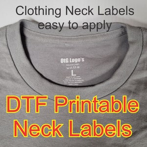 DTF Tagless Clothing labels, Tagless labels, iron on printed labels, Custom Heat Transfer neck Label personalized neck labels