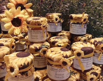 Rustic Barn Sunflower *FALL IN LOVE ** Wedding /Bridal/ Baby/ Tea Party Favors Jam   2 oz  Set 48  farmhouse wedding-rustic -Wine jelly -jam