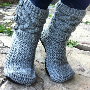 Indoor Knit Slippers-Women&#39;s Slippers-Purple Knit Boots-Black Knitted Slippers-Gray Knitted Boots-Gift Idea-Gestrickte Hausschuhe