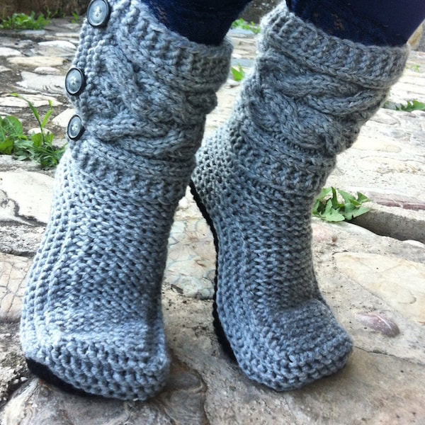 Indoor Knit Slippers-Women's Slippers-Purple Knit Boots-Black Knitted Slippers-Gray Knitted Boots-Gift Idea-Gestrickte Hausschuhe