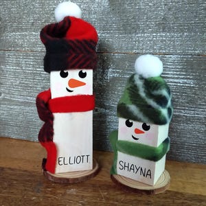 Personalized Wooden Snowman: Rustic Christmas Mantel Decor