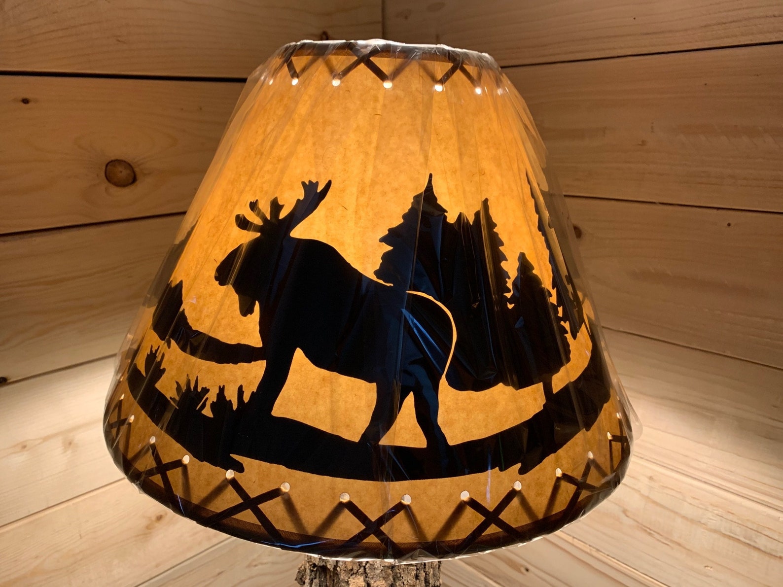 Rustic Oiled Kraft Laced Moose Lamp Shade 14 Etsy