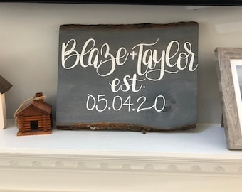 Basswood Plaque//Family Name Sign//Personalized//Wedding Gift//Rustic//Handpainted