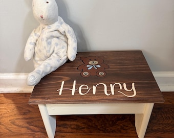 Children’s Wooden Step Stool//Handpainted//Customized//First Birthday Gift//Personalized