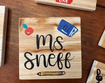 Personalized Wooden Coaster//Hand-painted//Customized//Teacher Gift//Custom Coaster
