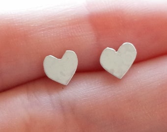 5mm 6mm Handmade 925 Sterling Silver Heart Stud Earrings. Mini sweet cute modern simple small ear studs. minimalist post earrings. Gift Box