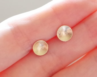7mm Small Gold Concave Stud Earrings | handmade hammered brass 925 sterling silver earring | minimalist small dot earrings | gold cup studs