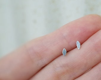 Minimalist Sterling Silver Leaf Leaves Earring Studs | simple ear studs | small dainty uneven post earrings | everyday jewelry