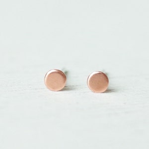 3mm 4mm Minimalist Tiny Copper Flat Dot sterling silver stud earrings | simple unisex circle round ear studs | everyday post earrings