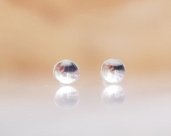 3mm Tiny 925 Silver Concave Stud Earrings | 4mm Handmade Hammered Sterling Silver Earring | Minimalist Small Dot Earrings | silver cup studs