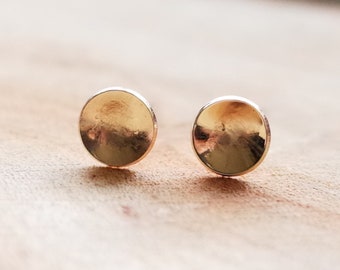 6mm Small Gold Concave Stud Earrings | handmade hammered brass 925 sterling silver earring | minimalist small dot earrings | gold cup studs