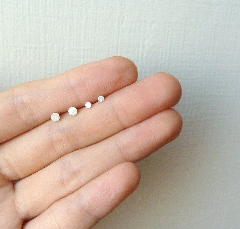 2mm 3mm Minimalist Tiny Dots Dot Sterling Silver Stud Earrings simple dainty ear studs post earrings everyday earrings image 2