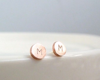 Minimal Chocoholic Sterling Silver Earring Studs | Personalized initials hand stamped copper silver gold stud post earrings by LibiClozet