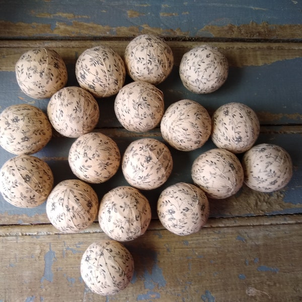 Black and Tea Dye Floral Rag Balls,  1.5 inch Farmhouse Bowl Filler,  Set of 18