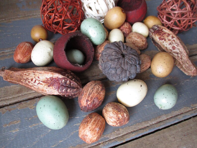 Seeds Bowl Filler Set Blue Twig Balls Easter Decor Easter Bowl Filler Spring Eggs Cream and Tan 23 Pieces Mini Speckled Egg Set Pods