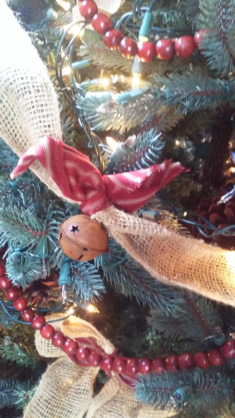 Burlap Garland Christmas Garland  Rusty Bells  Rustic image 9