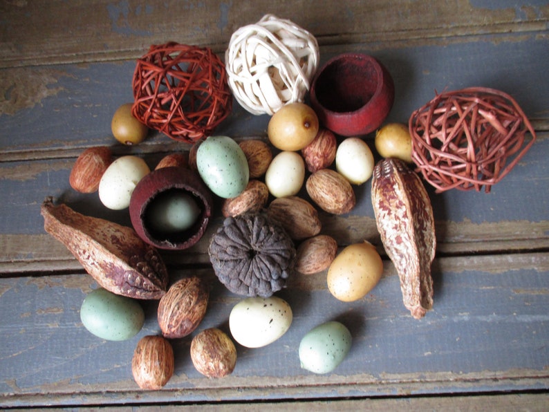 Seeds Bowl Filler Set Blue Twig Balls Easter Decor Easter Bowl Filler Spring Eggs Cream and Tan 23 Pieces Mini Speckled Egg Set Pods