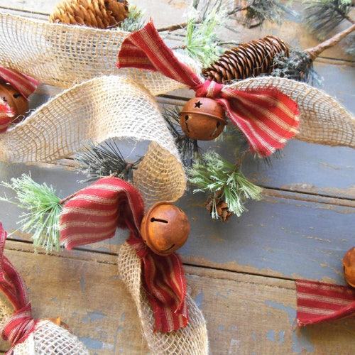 Christmas Tree Rustic Burlap Garland Jingle Bells Decor Etsy