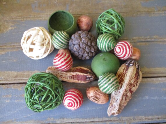 Christmas Decor Twig Balls Pods Seeds Bowl Filler Set Green Etsy
