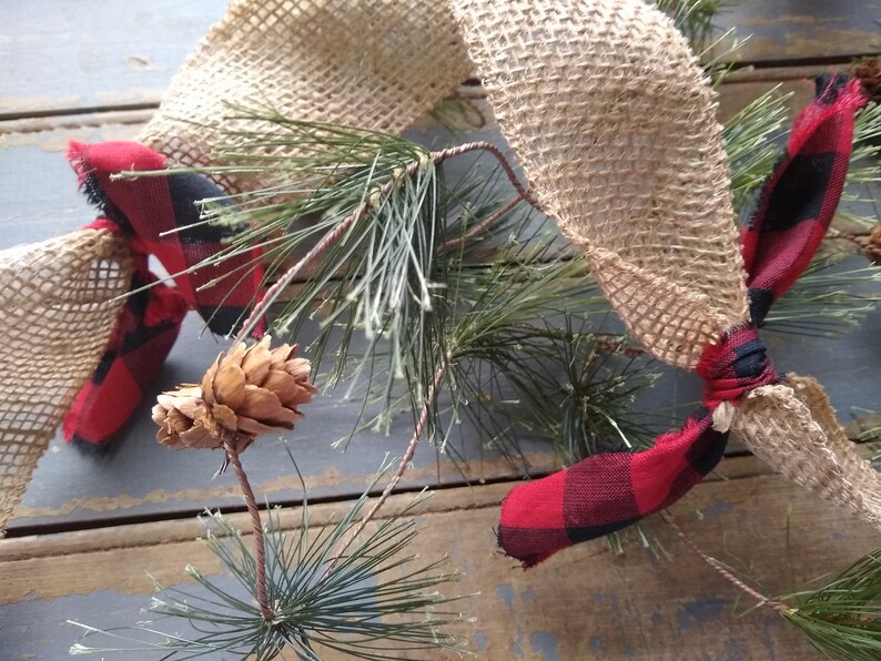 Burlap and Buffalo Plaid Christmas Garland Red and Black Etsy