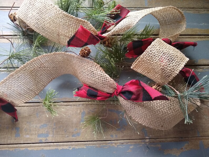 Burlap and Buffalo Plaid Christmas Garland Red and Black Etsy