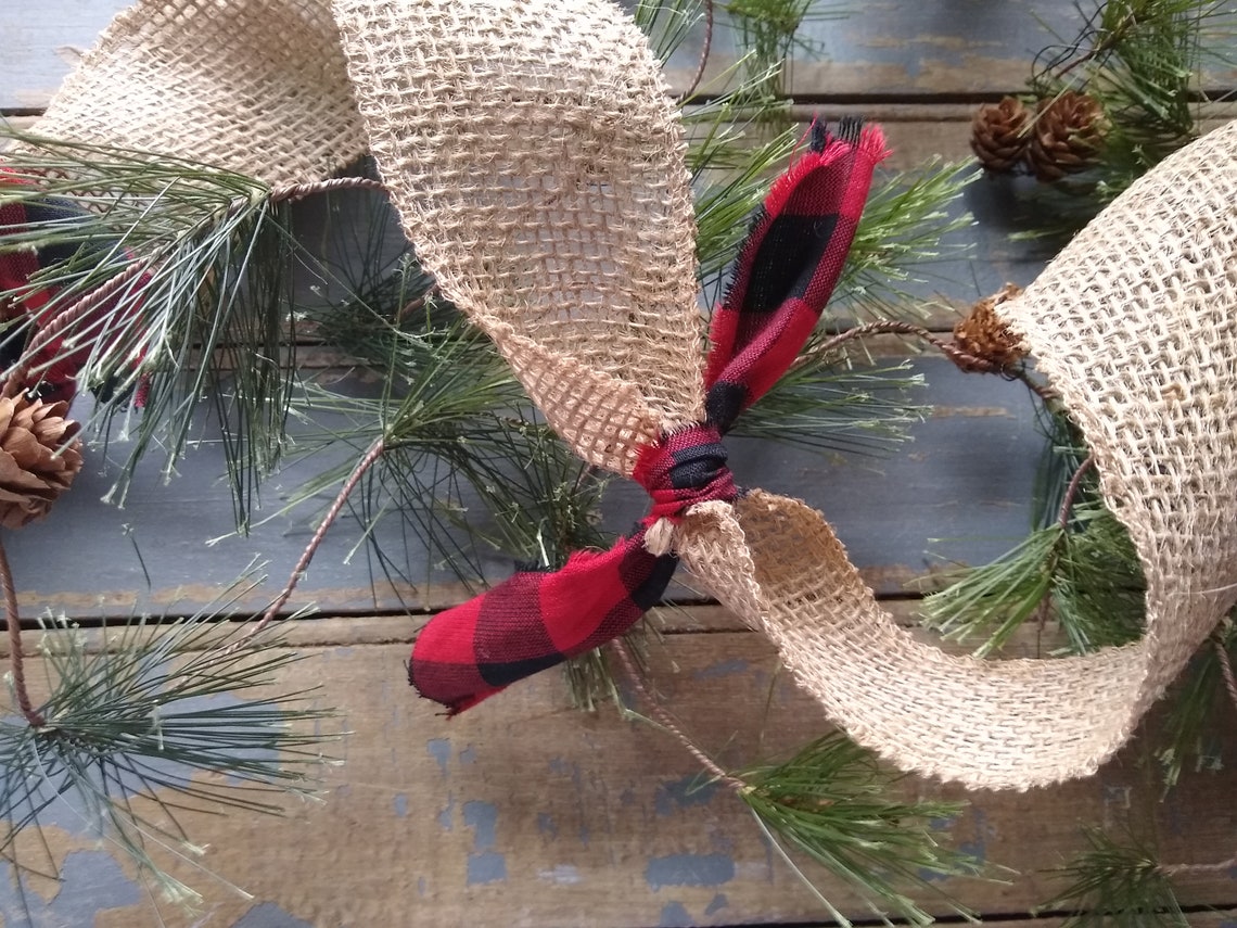 Burlap and Buffalo Plaid Christmas Garland Red and Black Etsy