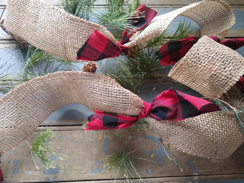 Burlap and Buffalo Plaid Christmas Garland Red and Black Etsy