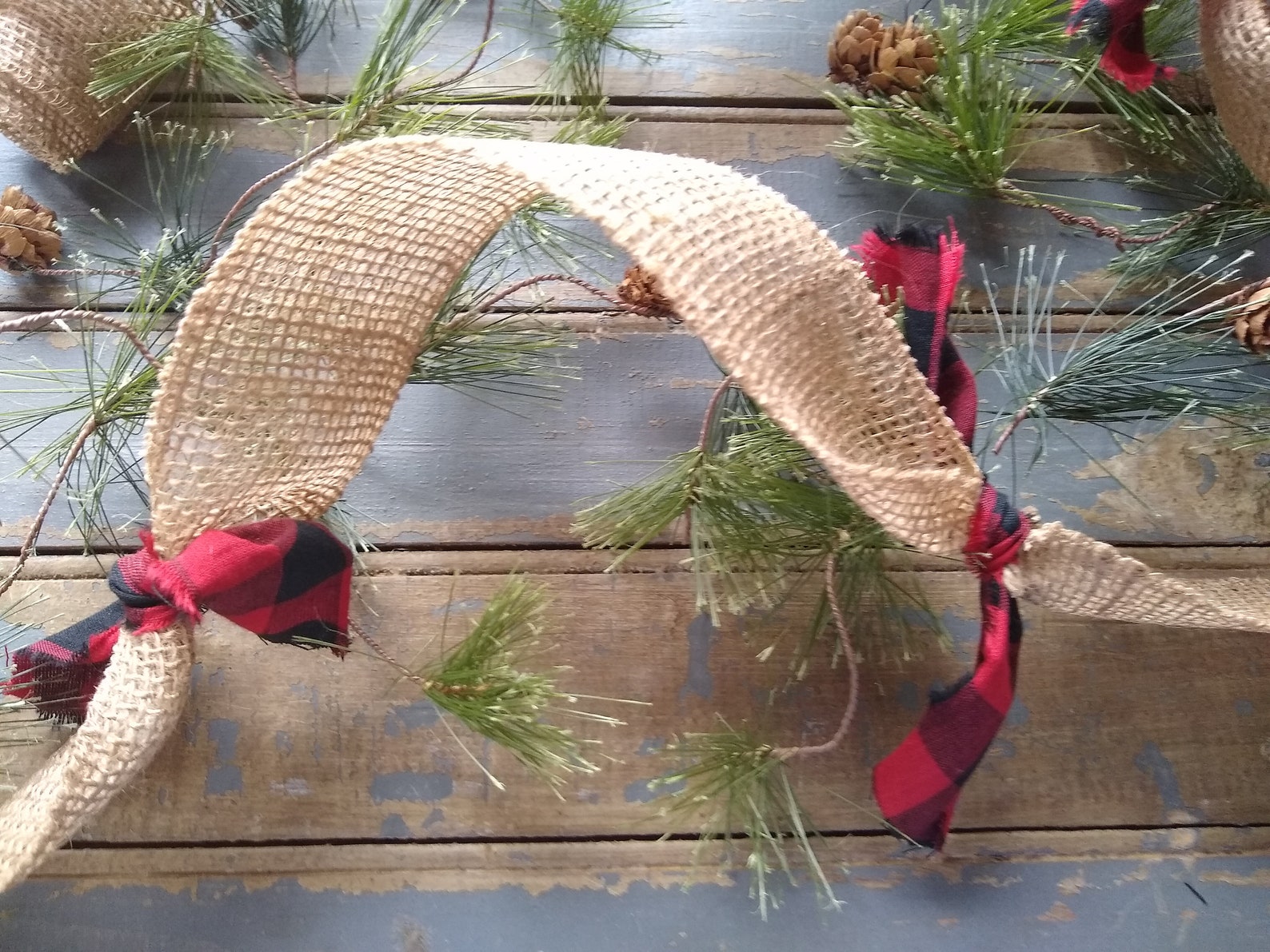 Burlap and Buffalo Plaid Christmas Garland Red and Black Etsy