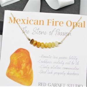 Mexican Fire Opal Bar Necklace Faceted Rondelle Beads Brown Orange Yellow White 14K Gold Filled Natural Stones Gemstone Jewelry image 9