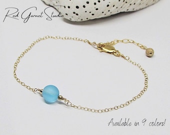 Sea Glass Bracelet for Women- Dainty Bracelet- Sterling Silver- Gold Filled- Tiny Bead Bracelet- Seaglass Jewelry- Beach Gifts for Mom Her